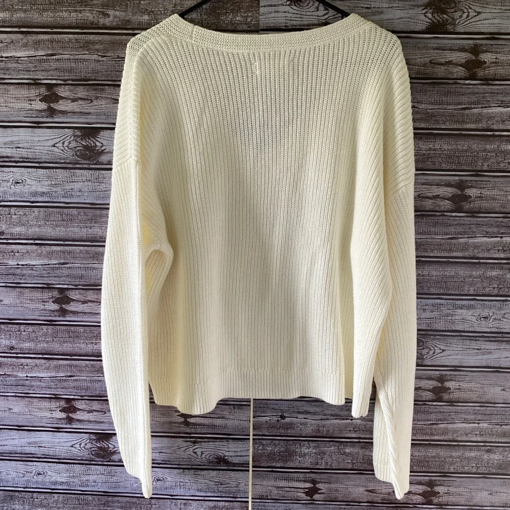 Lucky Brand Women's‎ Long-Sleeved Sweater Size XL Off-White V-Neck Cropped
